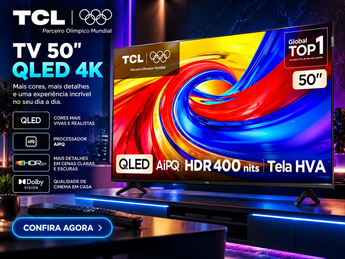 Smart TV TCL 50 Polegadas QLED 4K 50P7L